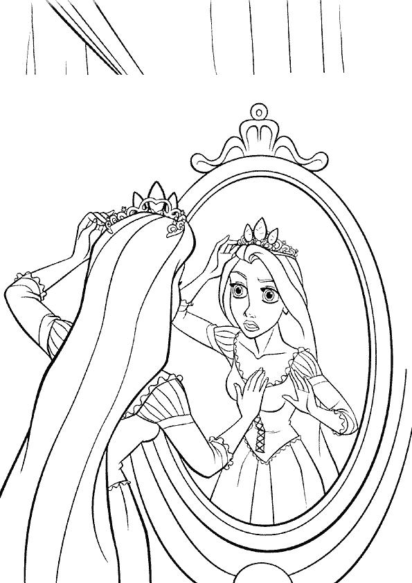 coloriage raiponce devant le miroir